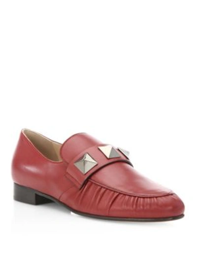 Shop Valentino Rockstud Leather Loafers In Dark Red