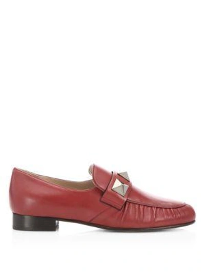Shop Valentino Rockstud Leather Loafers In Dark Red