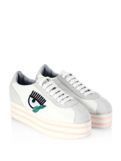 Shop Chiara Ferragni Embroidered Platform Sneakers In White