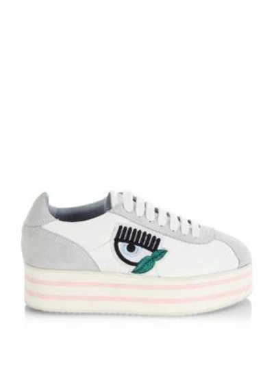 Shop Chiara Ferragni Embroidered Platform Sneakers In White
