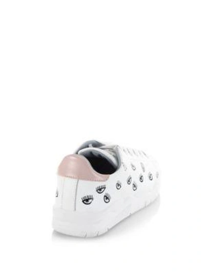 Shop Chiara Ferragni Eye Leather Trainers In White