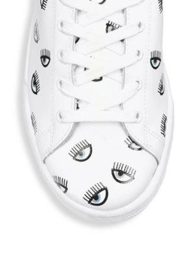Shop Chiara Ferragni Eye Leather Sneakers In White