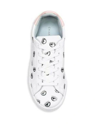 Shop Chiara Ferragni Eye Leather Sneakers In White