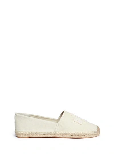 Tory Burch 'elisa' Beaded Logo Canvas Espadrilles In Ivory/cream