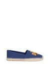 Tory Burch 'elisa' Beaded Logo Canvas Espadrilles In Pottery Blue/india Gold