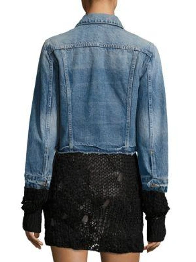 Shop Helmut Lang Tacked Shrunken Denim Cotton Jacket In Light Blue