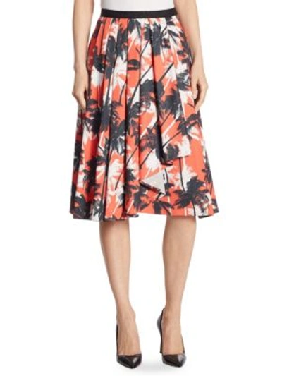 Shop Jason Wu Palm-print Cotton A-line Skirt In Coral Multi