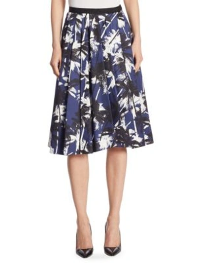 Shop Jason Wu Palm-print Cotton A-line Skirt In Navy Multi
