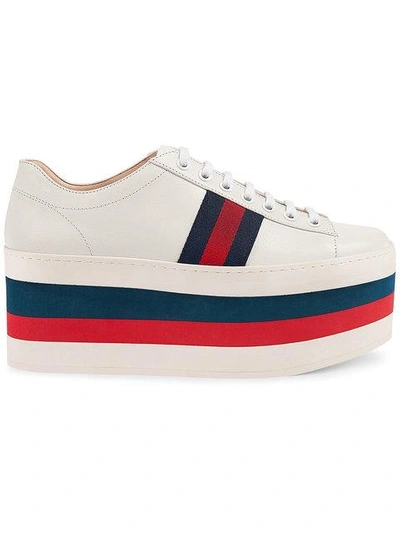 Shop Gucci Leather Low-top Platform Sneaker - White