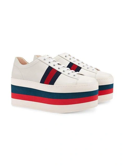 Shop Gucci Leather Low-top Platform Sneaker - White