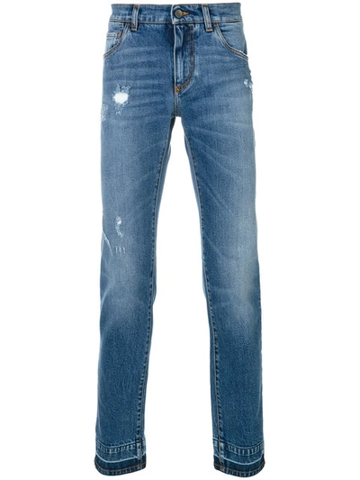Dolce & Gabbana Slight Distressed Slim-fit Jeans In Blue