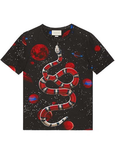 Gucci Space Snake Print Cotton Jersey T-shirt In Black | ModeSens