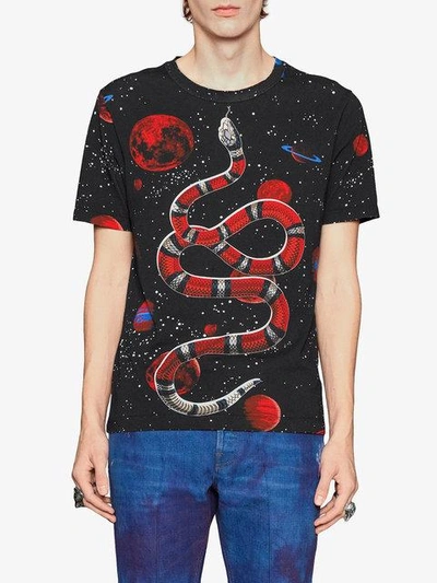 Gucci Space Snake Print Cotton Jersey T-shirt In Black | ModeSens