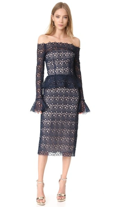 Monique Lhuillier Peplum Dress In Navy