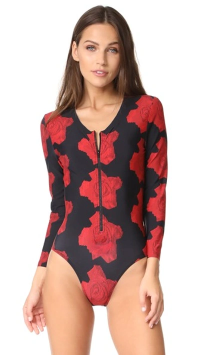 Norma Kamali Rash Guard One Piece In Small Red Rose