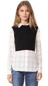 Alice And Olivia Two-piece Lucinda Cropped Sweater Vest & Windowpane Shirt In Black/white Check