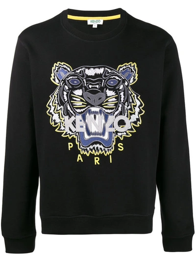 Kenzo Tiger Embroidered Cotton Sweatshirt In Black