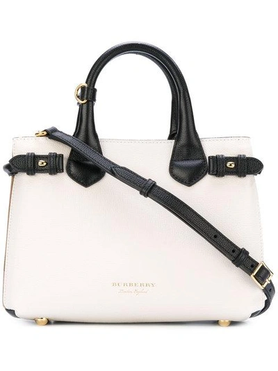 Shop Burberry The Small Banner In Leather And House Check - White