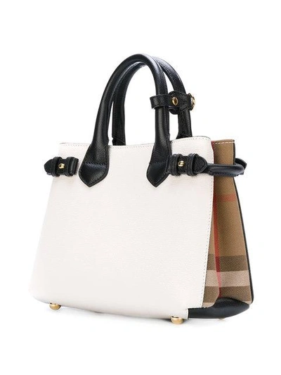 Shop Burberry The Small Banner In Leather And House Check - White