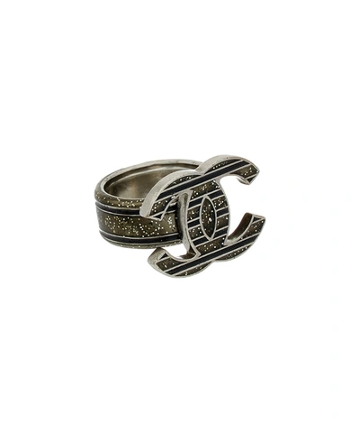 Chanel Silver-tone Black Enamel Cc Ring' In No Color