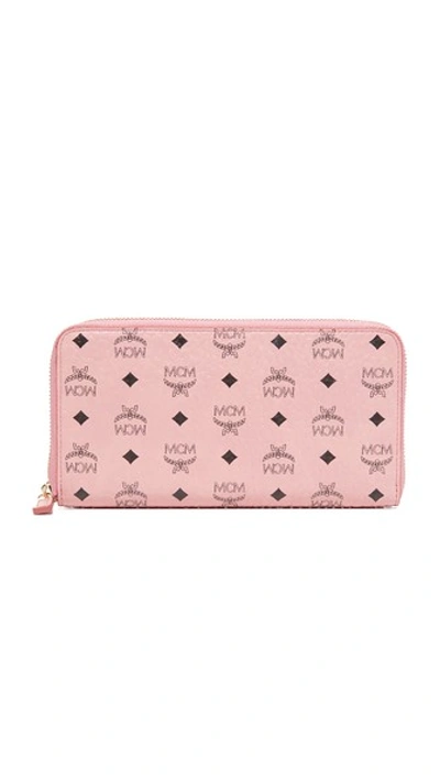 Mcm Color Visetos Zip Around Wallet In Soft Pink