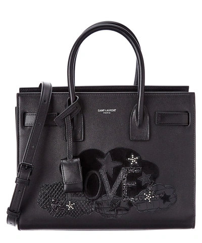 Saint Laurent Classic Baby Sac De Jour Love Leather Tote' In Black