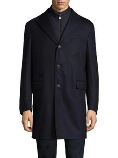 Shop Corneliani Navy Storm System Wool-blend Topcoat