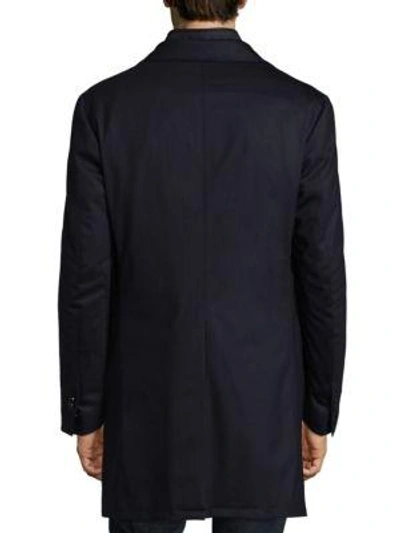 Shop Corneliani Navy Storm System Wool-blend Topcoat