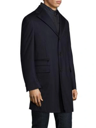 Shop Corneliani Navy Storm System Wool-blend Topcoat