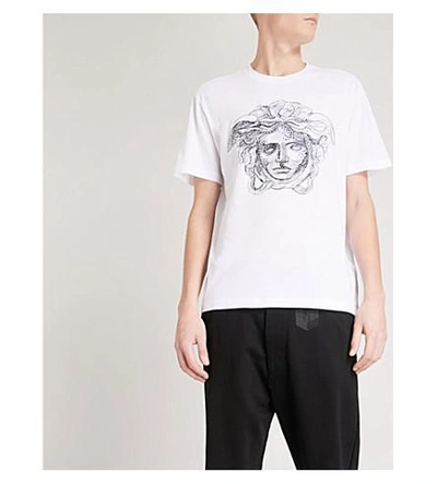 Shop Versace Crystal-embellished Medusa-print Cotton-jersey T-shirt In White