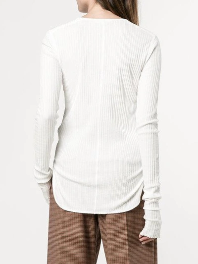 Shop Helmut Lang Ribbed Long Sleeve Top In White