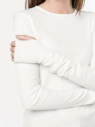 Shop Helmut Lang Ribbed Long Sleeve Top In White