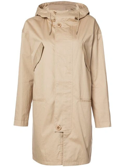 Shop Apc Hooded Coat In Brown