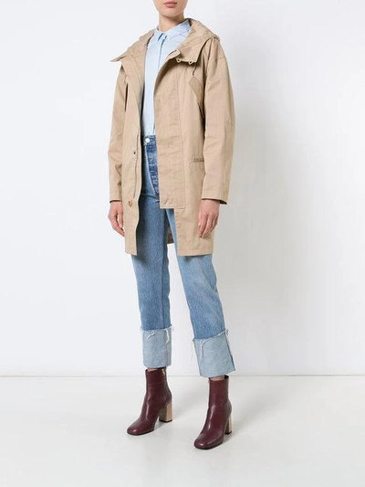 Shop Apc Hooded Coat In Brown