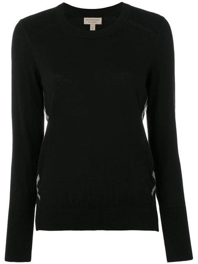 Shop Burberry Check Detail Merino Wool Sweater - Black