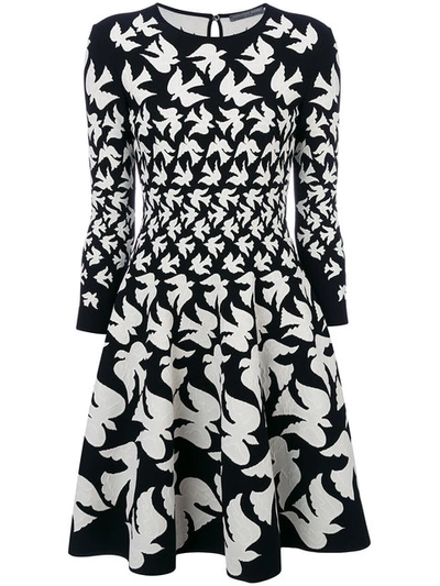 Alexander Mcqueen Swallow Print Stretch-knit Dress In Black