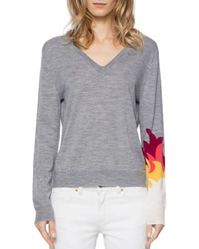 Zadig & Voltaire Ready Bis Flames Sweater In Gray