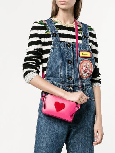 Shop Anya Hindmarch Mini Pink Leather Fur Heart Bag - Pink & Purple