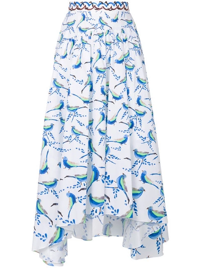 Peter Pilotto Bird Print Midi Skirt In Lird White