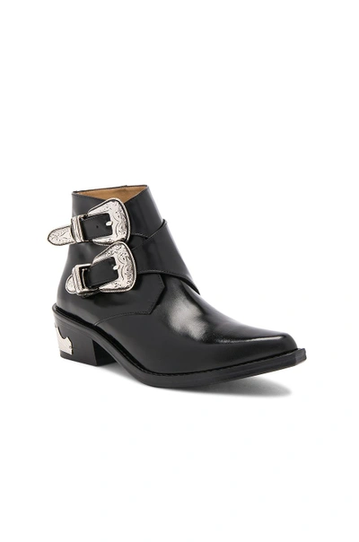 Shop Toga Double Buckle Bootie In Black Polido