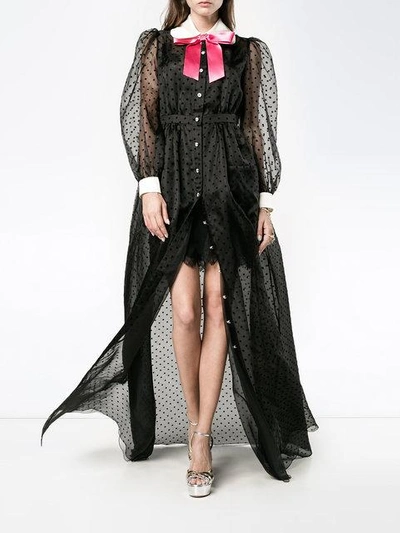 Shop Gucci Sheer Polka Dot Gown With Contrast Collar And Bow