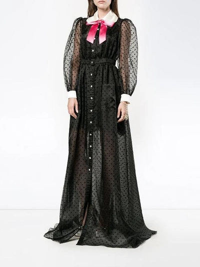 Shop Gucci Sheer Polka Dot Gown With Contrast Collar And Bow