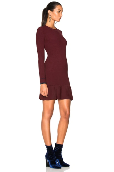 3.1 Phillip Lim Woman Pleated Stretch Ribbed-knit Mini Dress Burgundy In Red