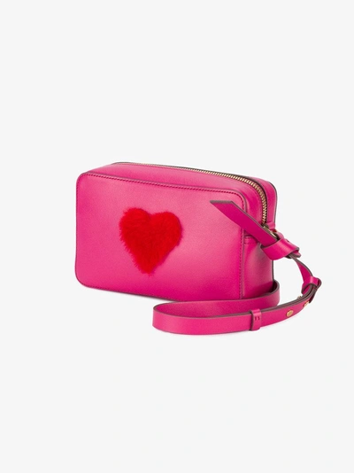 Shop Anya Hindmarch Mini Pink Leather Fur Heart Bag In Pink&purple