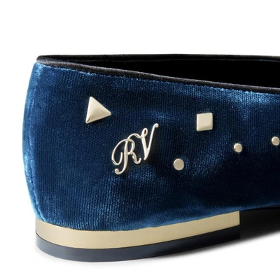 Shop Roger Vivier Astre Studs Loafers In Velvet In Blue, Gold