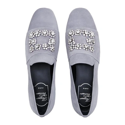 Shop Roger Vivier Flower Strass Embroidery Loafers In Suede In Violet