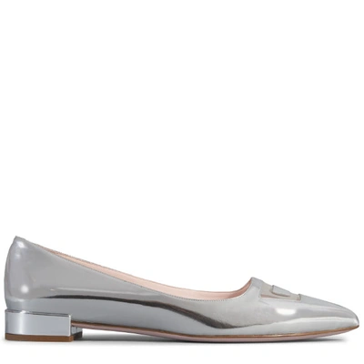 Roger Vivier Pointy Ballerinas In Leather In Silver
