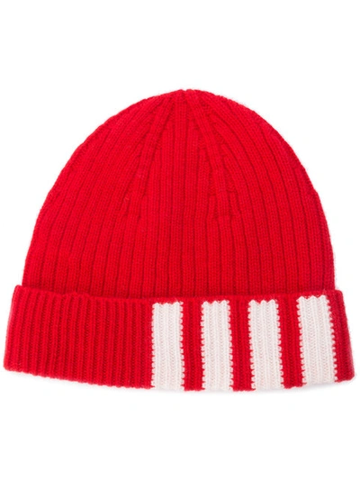 Thom Browne Rib Hat With 4-bar Stripe In Red Cashmere