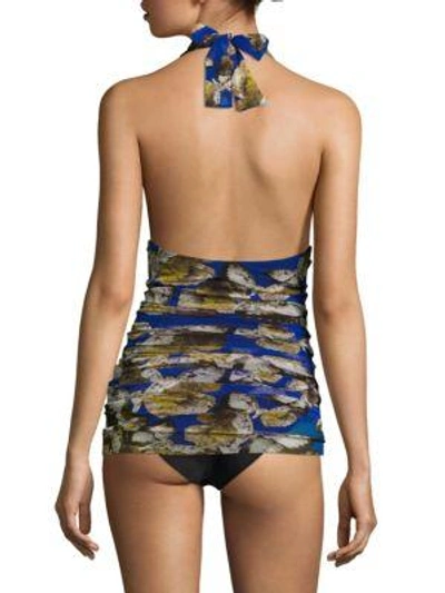 Shop Fuzzi Swim Butterfly-print Overlay Swimsuit In Indigo