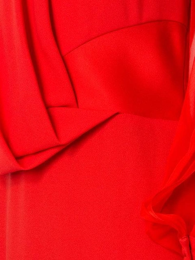 Shop Lanvin Sheer Sleeve Pleated Detail Gown - Red